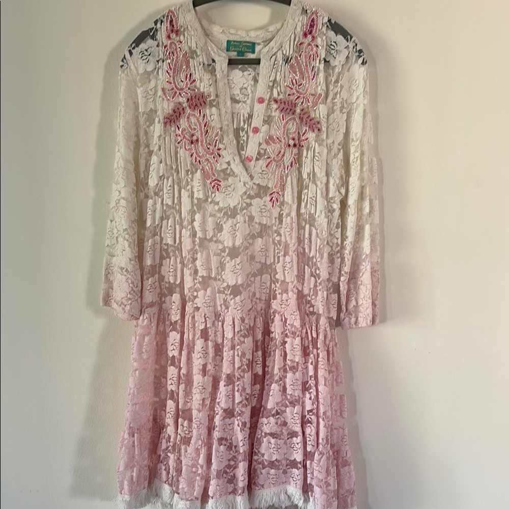 AnticaSantoria Pink and White Lace Dress L